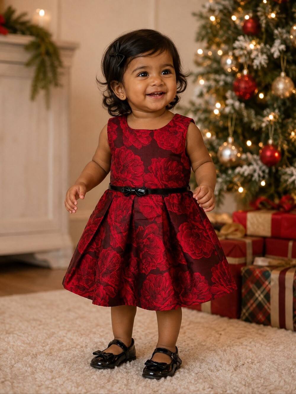 The Children's Place Girls 18-24M Red Rose Brocade Holiday Party Dress Belt